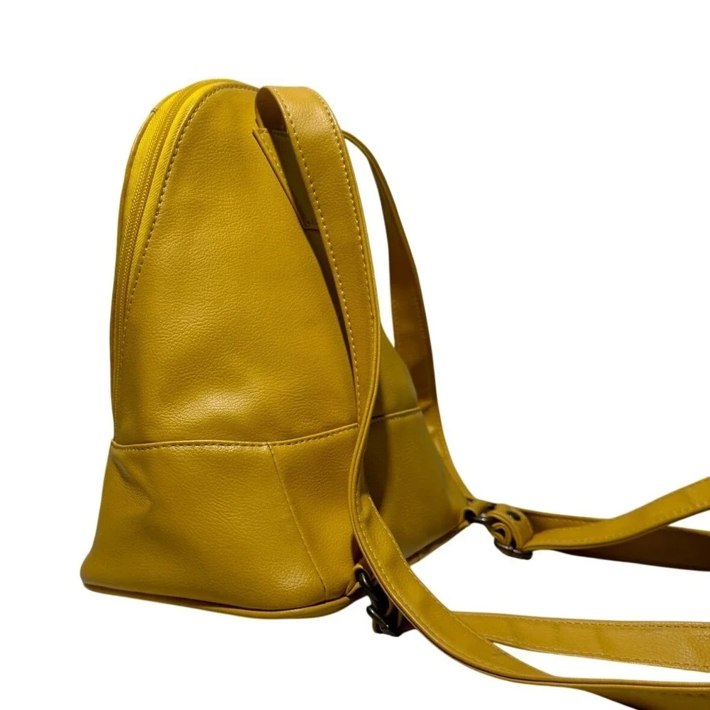 Vegan Leather Modern Geometric Backpack Yellow Structured Bag Bold Red Lining